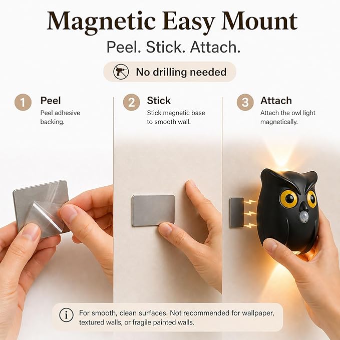 2-Pack Obsidian Owl Wall Lamp, Cute LED Night Light for Bedroom Decor, Warm Ambient Lighting for Kids Room, Nursery & Hallway, Creative Animal Wall Light, Gift for Home Decoration