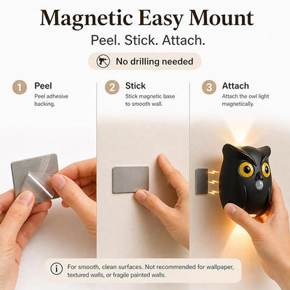2-Pack Obsidian Owl Wall Lamp, Cute LED Night Light for Bedroom Decor, Warm Ambient Lighting for Kids Room, Nursery & Hallway, Creative Animal Wall Light, Gift for Home Decoration