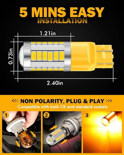 Auxbeam 7440 7443 LED Bulbs for Turn Signal Lights T20 7441 7444 LED Replacement Light Kit for Marker Blinker Lights, 3500K Amber Yellow, 3030-SMD 12V, Pack of 2 (May Need Resistors)