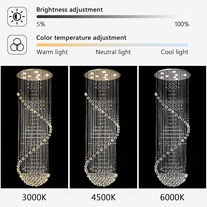 D24'' x H78'' Crystal Chandelier Glam Chandelier High Ceiling Chandeliers for Staircaes Large Raindrop Chandeliers LED Dimmable Light Fixtures for Foyer Hallway Entryway