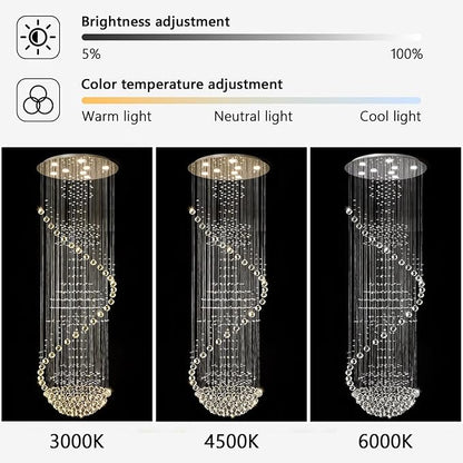 D24'' x H78'' Crystal Chandelier Glam Chandelier High Ceiling Chandeliers for Staircaes Large Raindrop Chandeliers LED Dimmable Light Fixtures for Foyer Hallway Entryway