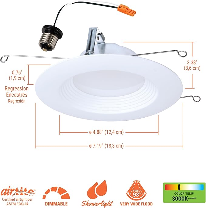 HALO LTE566930 5/6 Inch Indoor/Outdoor Recessed LED Trim 18-Pack, 3000K Soft White, 600 Lumens, Dimmable Can Light, Wet Location Listed, Energy Star - LTE566930-18PK