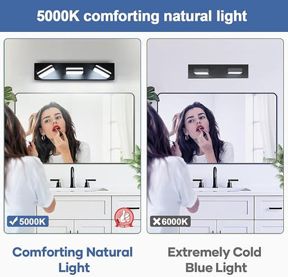 360° Rotate LED Bathroom Vanity Light Fixtures, 1300LM Acrylic Matte Black Vanity Lights for Bathroom, Modern Wall Lighting Fixtures Over Mirror Kitchen Living Room Hallway (Natural White Light 5000K)