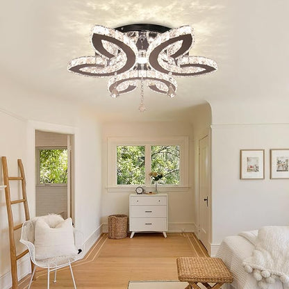 FRIXCHUR 20.4" Crystal Chandeliers Modern Flower Crystal Ceiling Light LED Flush Mount Chandelier Light Fixture for Bedroom Living Dining Room (Dimmable)