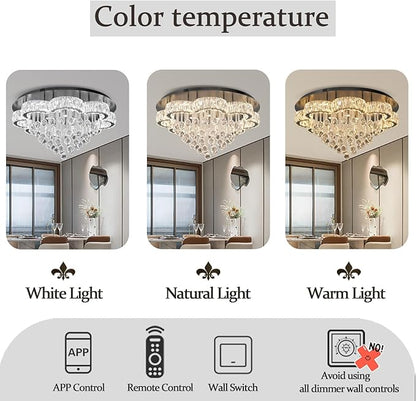 Flashing God W32inches Modern Black Chandeliers Raindrop Crystal Ceiling Lighting Fixture Flush Mount Chandelier for Living Room Hallway Dining Room Kitchen Bedroom