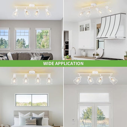 WILON Track Lighting Fixtures, Flush Mount Ceiling Spot Lights Modern Dining Room 4 Light Fixture 4 Way Track Light White Kitchen Rotatable Spotlight for Entryway Living Room