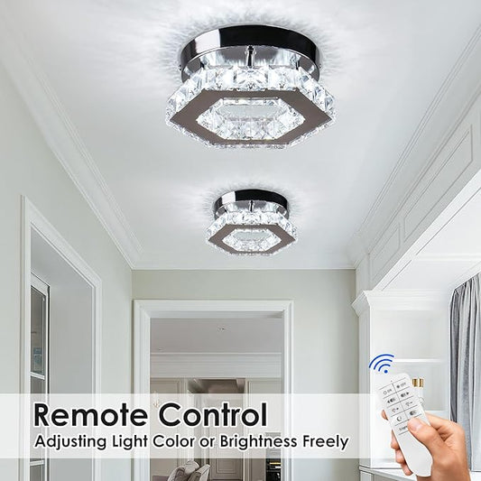 Dimmable Crystal Chandelier Mini LED Flush Mount Ceiling Light Fixture Modern Chandelier Lighting Lamp for Bedrooms Hallway Living Room Dining Room Kitchen Bar