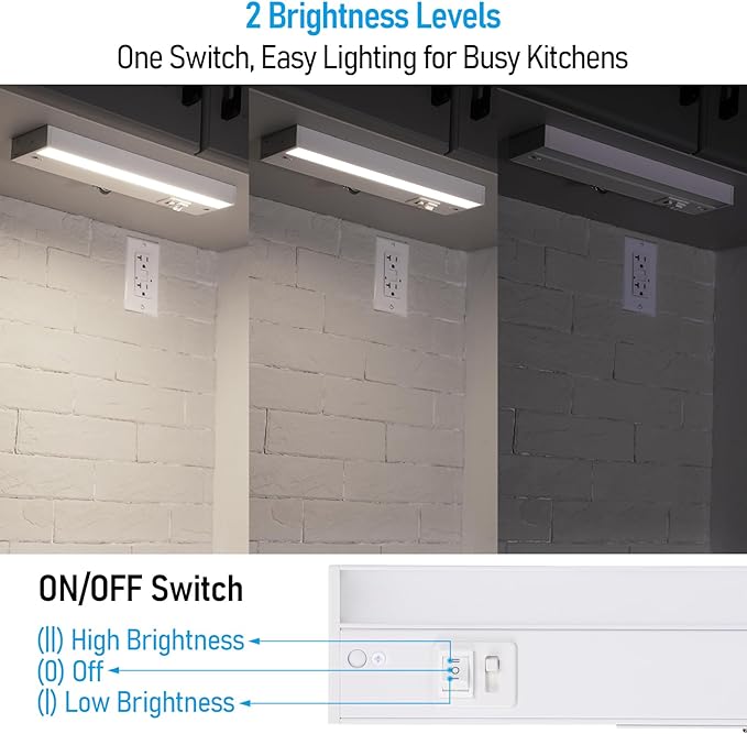 TORCHSTAR 4-Pack 12 Inch LED Under Cabinet Lighting 5CCT, ETL T24, 8W 600LM, Hardwired & Plug-in, 5 Color Selectable CRI90 120V Dimmable Under Counter Lights for Kitchen, White Aluminum Housing