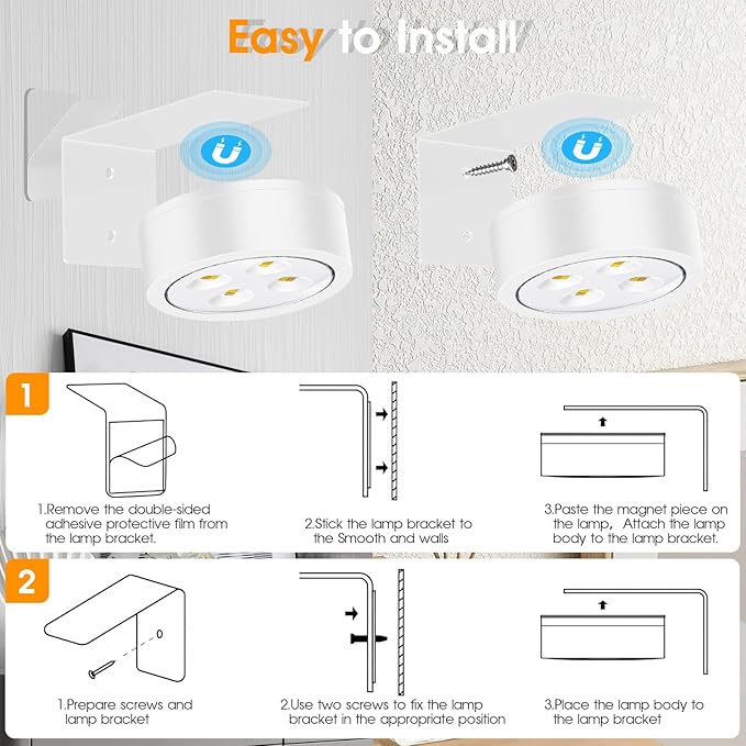 RGB Picture Light Battery Operated Painting Lights for Wall Wireless Magnetic Display Art Light with Remote Controls,Dimmable&Timer for Art Frame Artworking,3Pack White