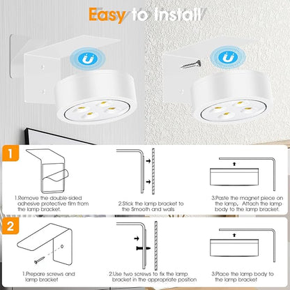 RGB Picture Light Battery Operated Painting Lights for Wall Wireless Magnetic Display Art Light with Remote Controls,Dimmable&Timer for Art Frame Artworking,3Pack White