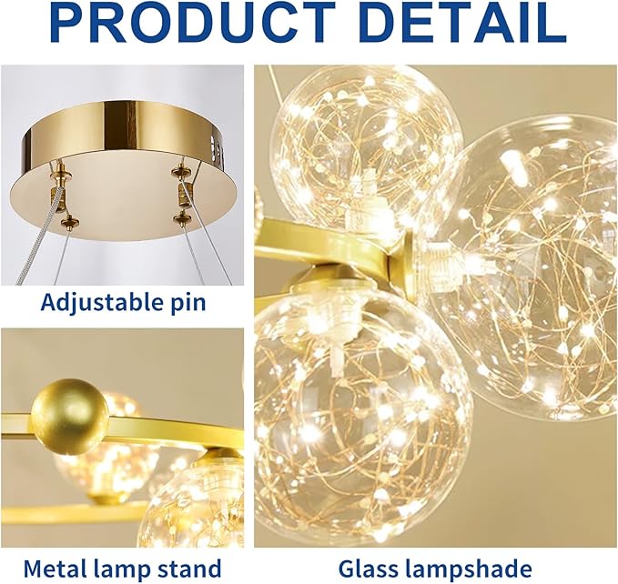 Depuley Sputnik Chandelier Light Fixture: 12-Light Modern Gold Bubble Glass Chandeliers for Dining Room - 33.85" Mid Century Globe Pendant Lighting for Kitchen Island Bedroom Foyer Living Room