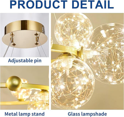 Depuley Sputnik Chandelier Light Fixture: 12-Light Modern Gold Bubble Glass Chandeliers for Dining Room - 33.85" Mid Century Globe Pendant Lighting for Kitchen Island Bedroom Foyer Living Room