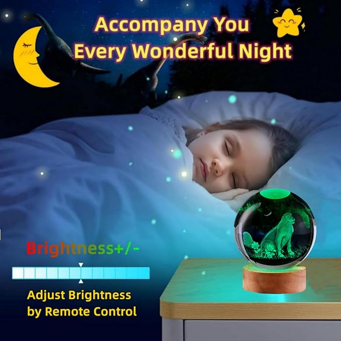 Dog Crystal Ball Lamp,3.15 inch 3D K9 Animal Crystal Ball Dog Night Light with Wooden Base, Lamp Gift for Animals Lovers,16 Colors Change with Remote Control (J)