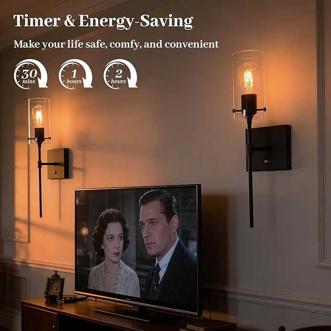 Dimmable Battery Operated Wall Sconce Set of 2, Rechargeable Wall Mount Light No Wiring, Easy Install Wireless Wall Lamp for Living Room Bedroom Hallway Farmhouse Indoor, Bulb Included