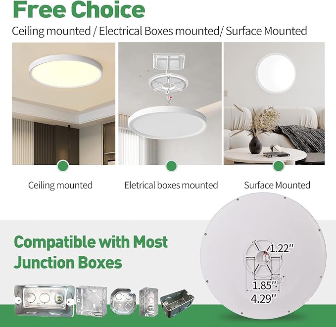 8PK 9 Inch LED Flush Mount Ceiling Light, 18W, 1860LM, 3000K/4000K/6000K CCT Selectable, Round Flat Panel Low Profile Ceiling Light Fixtures for Hallway, Kitchen, Bedroom, Laundry Room