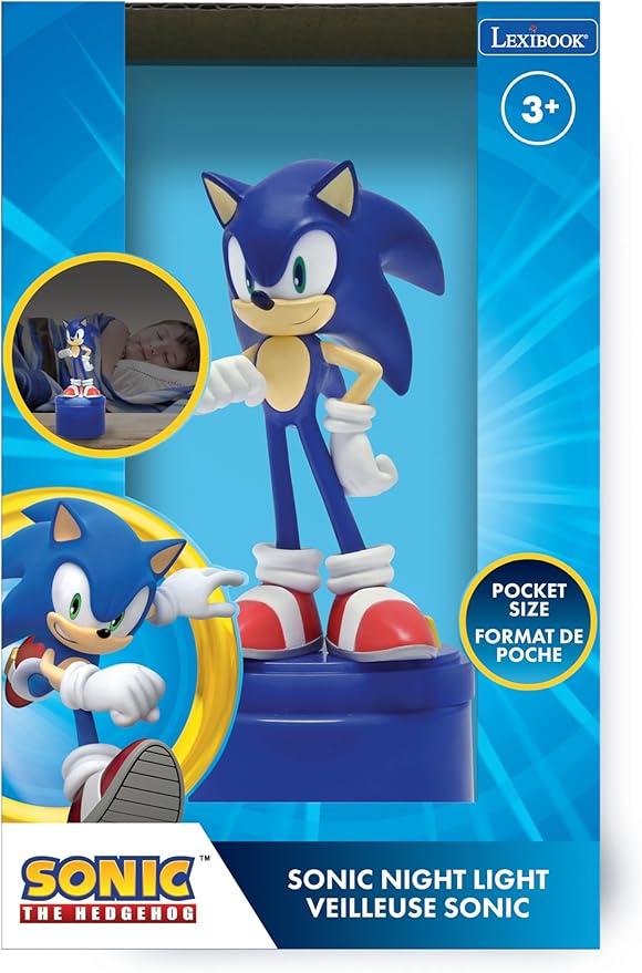 Lexibook, SEGA Sonic The Hedgehog, LED Pocket Night Light for Children's Room, Soft Light, Battery Operated, Blue, NLJ01SN