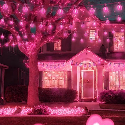 LAMPHOME 2 Pack 26FT G40 Pink Valentine's Day LED String Lights, 13 Shatterproof Globe Bulbs, Outdoor Hanging Patio Lights for Home Balcony Backyard Wedding Party Decor