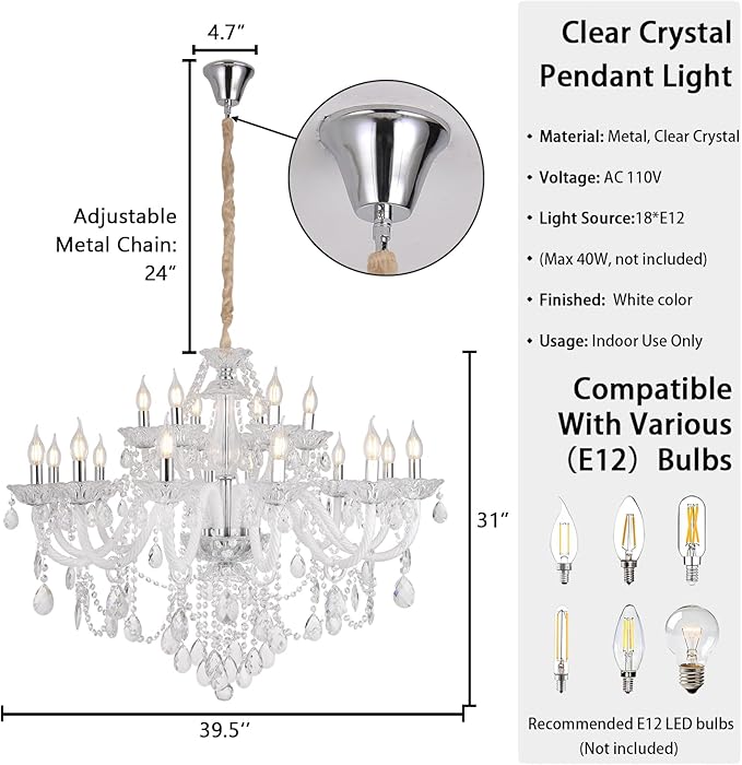 Double Layer Transparent Crystal Chandelier 18-Lights,Modern K9 Crystal Ceiling Light Fixture Lighting for Living Room Hallway Dinning Room Lobby Staircase (Clear 18 Lights)