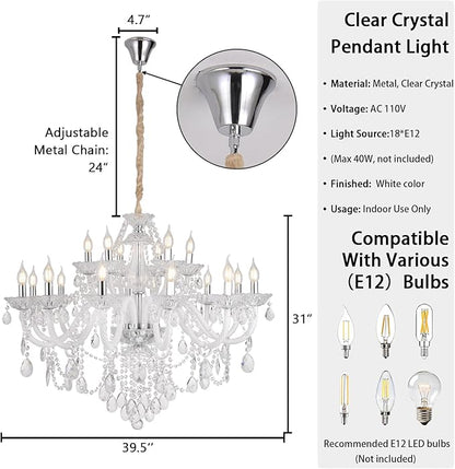 Double Layer Transparent Crystal Chandelier 18-Lights,Modern K9 Crystal Ceiling Light Fixture Lighting for Living Room Hallway Dinning Room Lobby Staircase (Clear 18 Lights)
