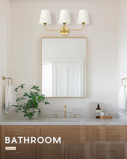 Bathroom Light Fixtures, Brushed Gold Vanity Lights with Beige Fabric Shade, 3-Light Wall Sconce, Modern Sconces Wall Lighting for Hallway Bedroom, VL837-BG-B-3