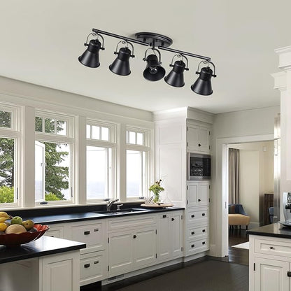 5-Light Track Lighting Kit, Directional Ceiling Light, Industrial Black Kitchen Track Lighting Fixtures Ceiling for Kitchen, Living Room, Dining Room, Hallway.
