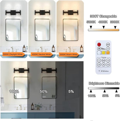 Modern Matte Black 2 Lights Bathroom Vanity Light, LED Bathroom Light Fixtures Over Mirror, Dimmable Acrylic Wall Lighting Fixtures, Hardwired Wall Light(H9.25in, L13.78in)