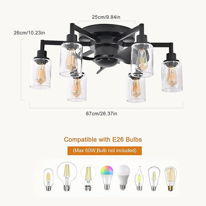 Garwarm 26.4" Ceiling Fans with Lights, Black Flush Mount Ceiling Fan with Lights Remote Control,Low Profile Bladeless Ceiling Fan Light Fixture for Bedroom, Kitchen, Dining Room