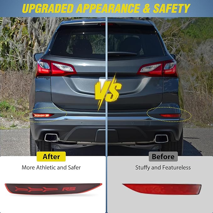 Nilight Rear Bumper Tail Light Compatible with 2017 2018 2019 2020 2021 2022 Chevy Equinox Red Lens LED Reflector Rear Bumper Lamps Brake Turn Signal Sequential Flashing Driving Taillights Replacement