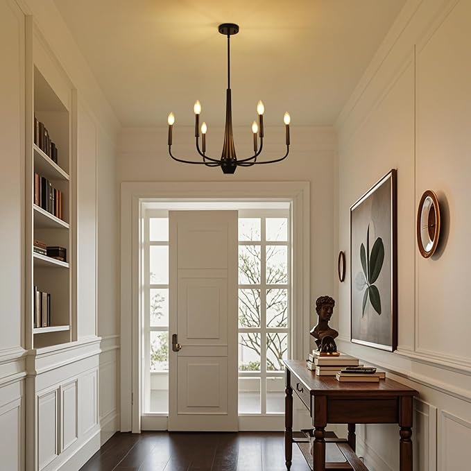 ACNKTZ Black Chandelier, 6-Light Modern Farmhouse Chandeliers for Dining Room Light fixtures Over Table Hanging, Industrial Metal Chandelier for Entryway Kitchen Island Bedroom Living Room