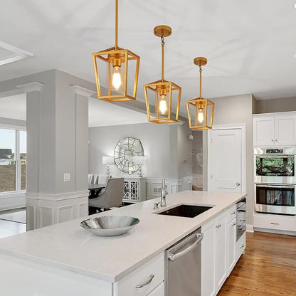 SGLfarmty Single Brass Pendant Light, 7 Inch Adjustable Lantern Hanging Lighting with Clear Glass Shade, Modern Flat & Sloped Ceiling Light Fixture for Kitchen Island Dining Room Foyer Entryway