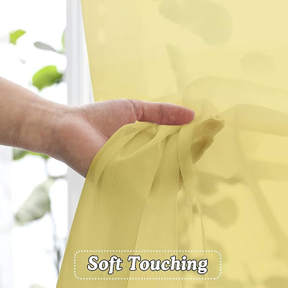 OVZME Mustard Yellow Sheer Curtains 96 Inches Long 2 Panels, Solid Lightweight & Airy Gauzy Window Treatments with Light Filtering for Bedroom, Dual Rod Pocket, Each 42W x 96L