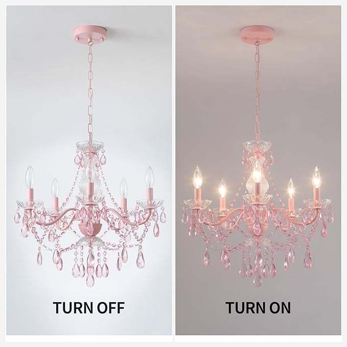 AMZASA Modern Crystal Pink Chandelier, Not Acrylic Crystal,Pink Crystals Hanging Pendant Light for Girls Room,Ceiling Medallions, Farmhouse Glass Chandelier for Wedding, Kitchen, Dining,Foyer,Island