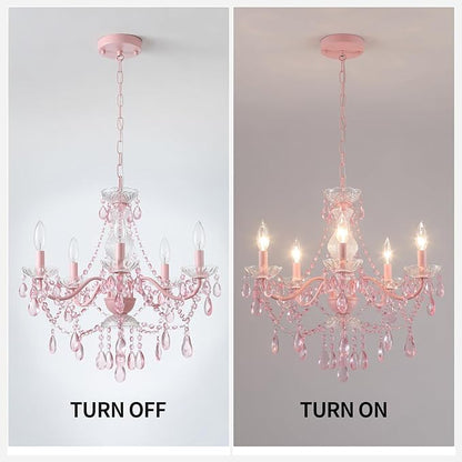 AMZASA Modern Crystal Pink Chandelier, Not Acrylic Crystal,Pink Crystals Hanging Pendant Light for Girls Room,Ceiling Medallions, Farmhouse Glass Chandelier for Wedding, Kitchen, Dining,Foyer,Island