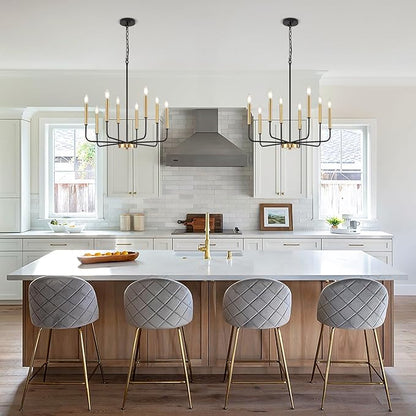 Modern Black and Gold Chandelier for Dining Room, 8-Light Metal Farmhouse Dining Room Light Fixtures Hanging Candle Chandelier Lighting for Kitchen, Living Room, Foyer, Entryway, Bedroom