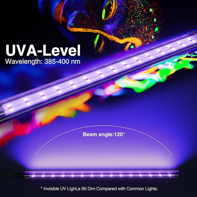 Onforu 4 Pack 10W LED Black Light Bar, 1ft, USB Blacklight Tube, Blacklight Bars with Switch, Black Light for Fluorescent Tapestry Poster, Cabinet, Glow Party, Halloween, Classroom, Body Paint