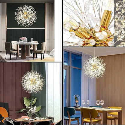 Modern Firework Gold Crystal Chandeliers,Sputnik Dandelion Chandelier Light Fixture Pendant Lighting for Dining Room,Living Room,Bedroom,Kitchen,Restaurant- 9 Lights