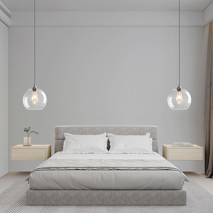 Modern 2-Pack Glass Globe Pendant Lights, Clear Modern Pendant Lighting for Kitchen Island, Clear Glass Hanging Lamps for Dining Room Living Room Bedroom, Small 5.9 Inch Fixture (Bulbs Not Included)