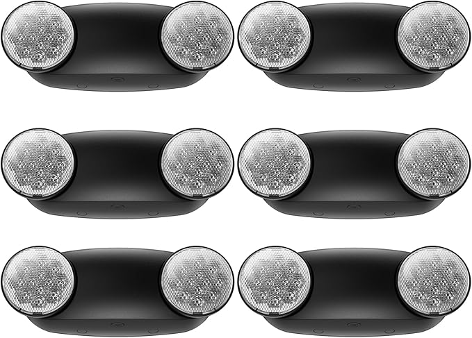 6 Packs Black Emergency Lights with Battery Backup Two Adjustable Bug Eye -UL 924 Certified Emergency Exit Signs-120-277VAC/Commercial Emergency Lights Fixtures/Hardwired Indoor Exit Lights.
