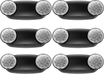 6 Packs Black Emergency Lights with Battery Backup Two Adjustable Bug Eye -UL 924 Certified Emergency Exit Signs-120-277VAC/Commercial Emergency Lights Fixtures/Hardwired Indoor Exit Lights.