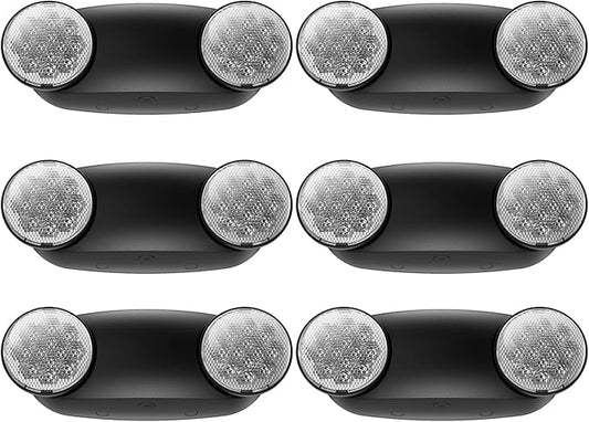 6 Packs Black Emergency Lights with Battery Backup Two Adjustable Bug Eye -UL 924 Certified Emergency Exit Signs-120-277VAC/Commercial Emergency Lights Fixtures/Hardwired Indoor Exit Lights.