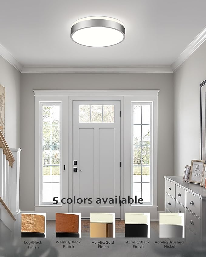 Ken & Ricky Flush Mount Ceiling Light, Dimmable Led Close to Ceiling Light Fixtures for Kitchen Bathroom Bedroom Hallway 5cct (Brushed Nickel, 12 Inch)