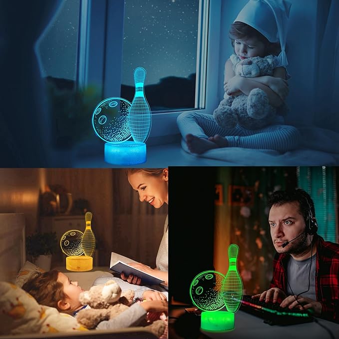 Bowling Night Light, Bowling Gifts 3D Illusion Lamp with 16 Colors Changing, Timer, 4 Flash Modes and Dimmable, Kids Boys Girls Room Decoration, Holiday Xmas Gifts
