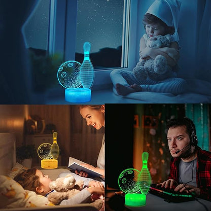 Bowling Night Light, Bowling Gifts 3D Illusion Lamp with 16 Colors Changing, Timer, 4 Flash Modes and Dimmable, Kids Boys Girls Room Decoration, Holiday Xmas Gifts