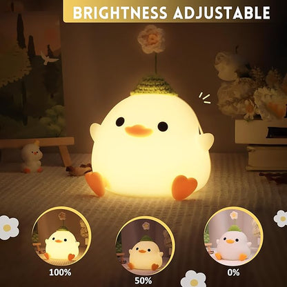 Dodo Duck Night Light, Cute Flower Duck Nursery Lamp, Portable USB Rechargeable Timer Dimmable, Silicone LED Bedside Nightlight, Best Home Bedroom Decor Gift to Kids