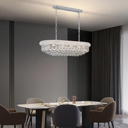 Crystal Chandeliers for Dining Room Light Fixtures Over Table, Modern Crystal Chandeliers for Kitchen lsland, 9 Lights Empire Style Chrome Luxury Lighting Fixtures for Living Room Bar L31 Inch