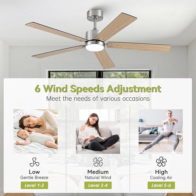Ceiling Fans with Lights and Remote 52 Inch Modern Ceiling Fan with Quiet Reversible DC Motor Timer Black Ceiling Fan for Bedroom Living Room Dining Room Easy Installation