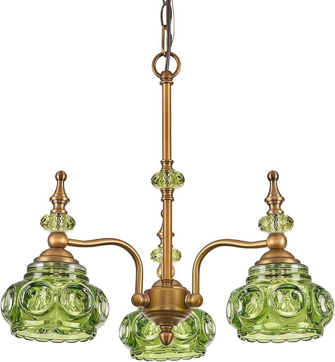 3-Light Green Pendant Lighting Fixtures Vintage Brass Pendant Light for Bedroom Kitchen Island Dining Room Living Room