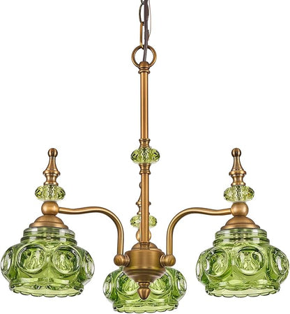 3-Light Green Pendant Lighting Fixtures Vintage Brass Pendant Light for Bedroom Kitchen Island Dining Room Living Room