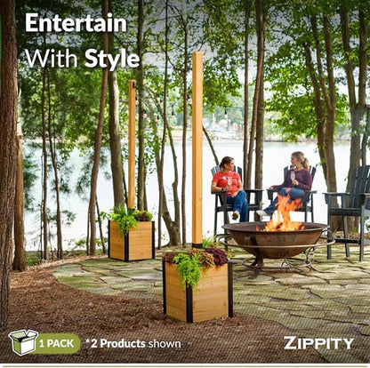 8.5ft H (1 Post w/Planter Box) Freestanding Zippity Concord String Light Post for Outdoor Hanging Lights, Light Poles for Outside Balcony Lights, Patio Decor for String Lights, ZP19081