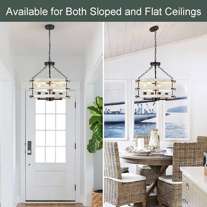 Luupyia Rustic Farmhouse Chandelier, 18.89 Inches White Drum Farmhouse Foyer Chandeliers Island Light, Rustic Vintage Pendant Light Fixture for Dining Room Entryway 4Lights E26